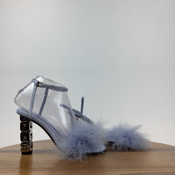 Givenchy Shoes - Womens Givenchy G Cube Blue Leather Feather Strappy Heeled Sandals‎ Size 35 GUC